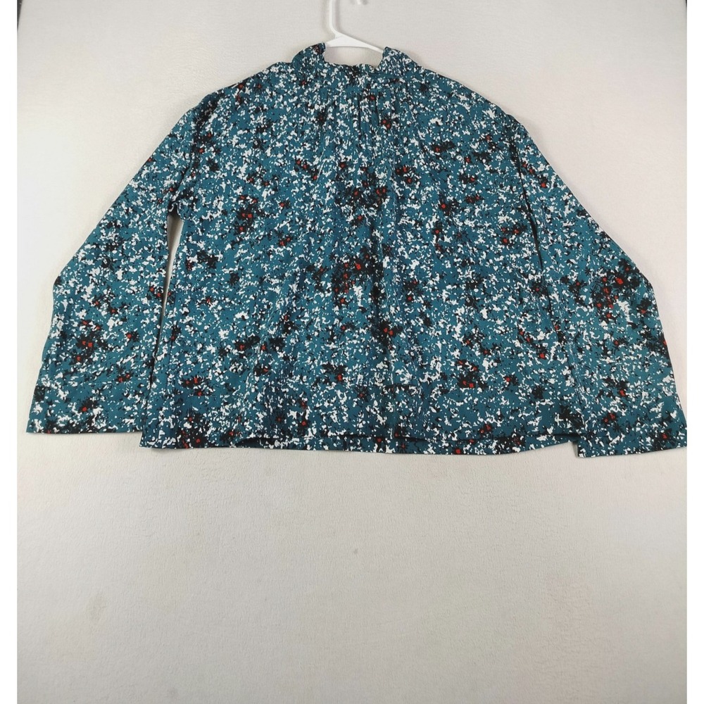 Elizabeth and James Blouse Womens 2XL Teal Floral Mock Neck Long Sleeve Top